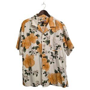 Havana Jack's Cafe Hibiscus Silk Hawaiian Casual Button Down Shirt Sz L